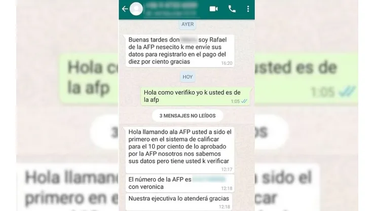 Estafadores se hacen pasar por AFP pidiendo datos para "registrar en el pago del 10%"