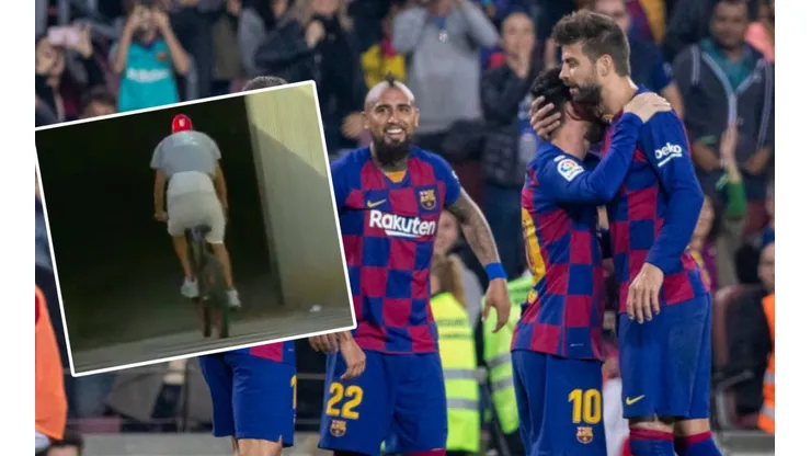 Piqué llegó a toda velocidad al Camp Nou a bordo de su bicicleta