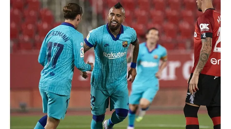 Vidal festeja su gol ante el Mallorca.