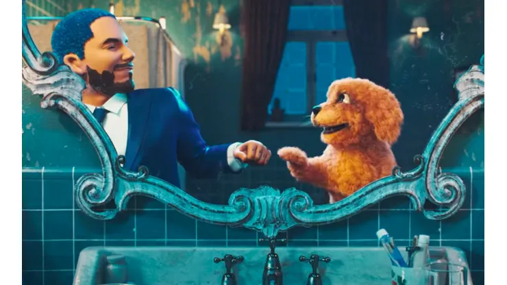 J Balvin y su amigo digital en el video de "Azul", de su disco "Colores".