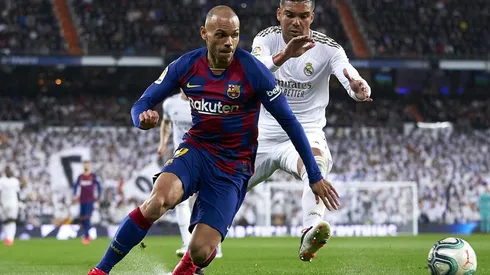 Braithwaite con el Barcelona frente al Real Madrid.
