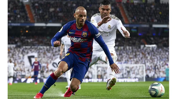 Braithwaite con el Barcelona frente al Real Madrid.
