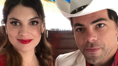 Paloma Moreno junto a Francisco Gormaz en el tras bambalinas de "Gemelas".