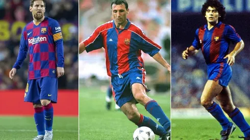 Messi, Stoichkov y Maradona en el Barcelona.