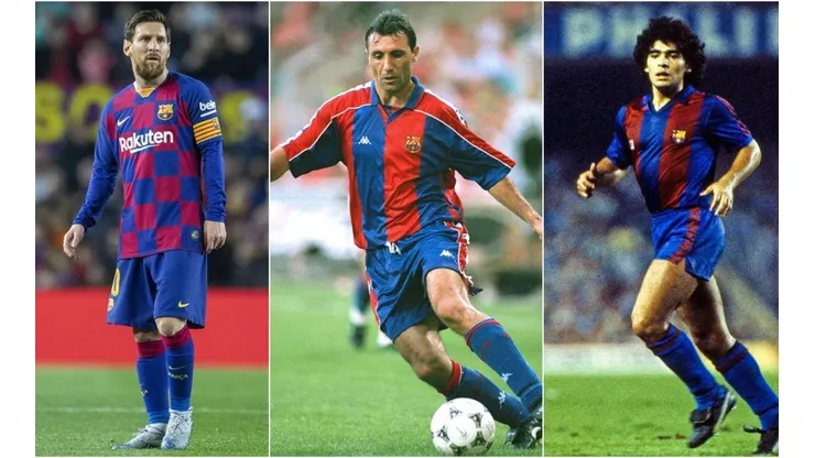 Messi, Stoichkov y Maradona en el Barcelona.