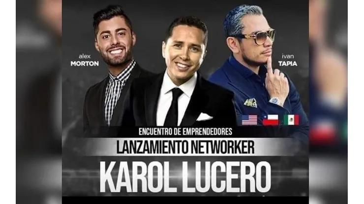 Karol Lucero aparece en el centro del afiche que promociona un evento impulsado por una de las firmas de la alerta emitida por la CMF.