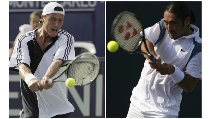 Marat Safín ante Marcelo Ríos en un partido en Toronto. Hoy lo califica como "la mejor técnica de la historia después de Federer".