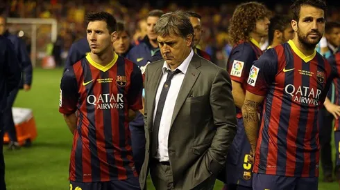 Gerardo Martino en su paso por Barcelona junto a Messi y Fàbregas
