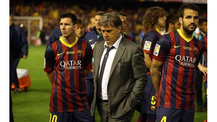 Gerardo Martino en su paso por Barcelona junto a Messi y Fàbregas