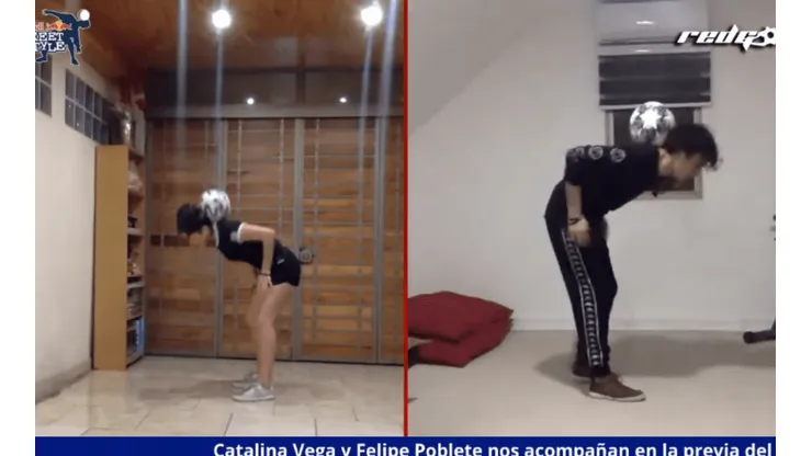 Catalina Vega y Felipe Poblete sacaron sus mejores trucos con el balón en RedGol, rumbo al Red Bull Street Style.