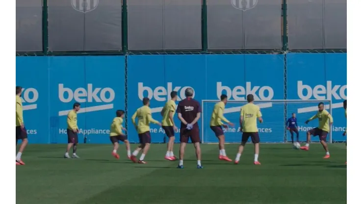 Entrenamiento grupal en el Barcelona.