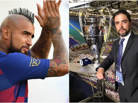 Juanjo Buscalia aconseja a Arturo Vidal en el Barcelona