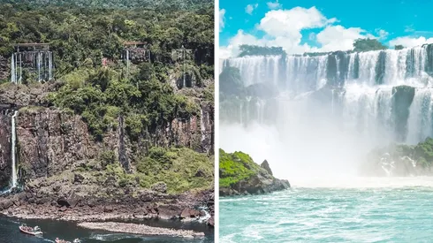 La diferencia de agua en la cascada de las Cataratas del Iguazú es impactante.