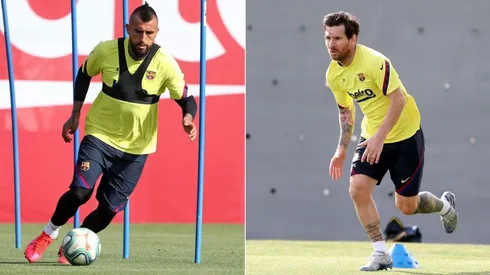 Arturo Vidal y Lionel Messi entrenaron juntos en la primera jornada tras el receso