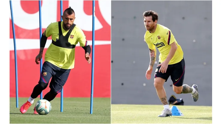 Arturo Vidal y Lionel Messi entrenaron juntos en la primera jornada tras el receso