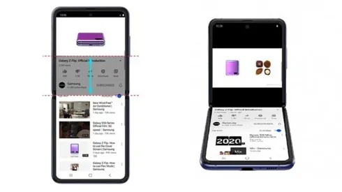El Samsung Galaxy Z Flip adapta la pantalla para que puedas ver YouTube en modo plegado.