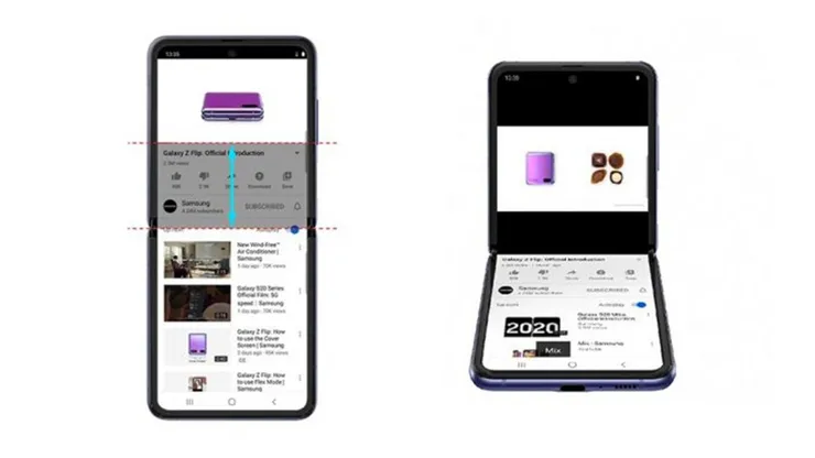 El Samsung Galaxy Z Flip adapta la pantalla para que puedas ver YouTube en modo plegado.