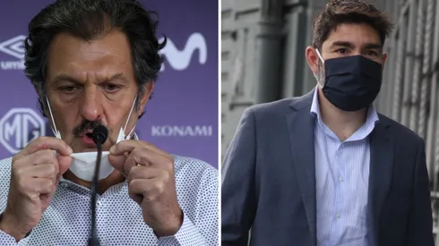 Aníbal Mosa el día de la conferencia donde se anunció el quiebre con el plantel. Gamadiel García luego iría a la Dirección del Trabajo.