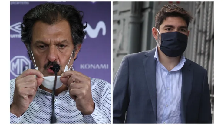 Aníbal Mosa el día de la conferencia donde se anunció el quiebre con el plantel. Gamadiel García luego iría a la Dirección del Trabajo.