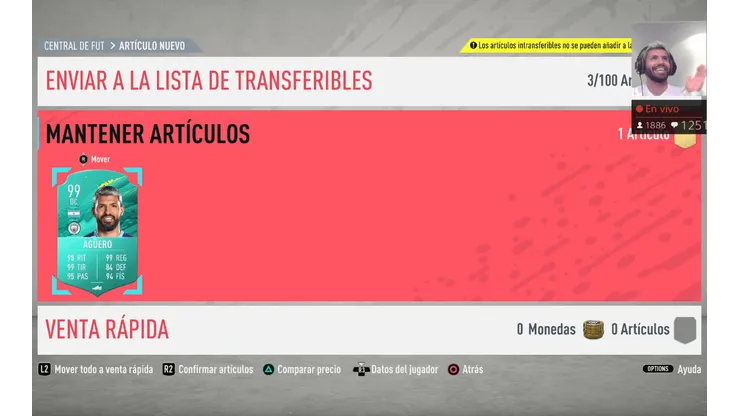 Agüero recibe su carta de 99 en Ultimate Team