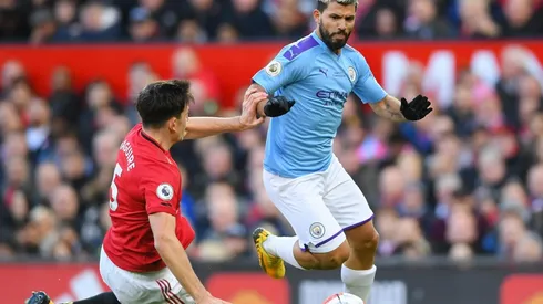 Kun Aguero en el clásico de Manchester