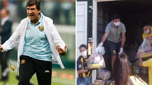 Gustavo Costas entregando ayuda en medio de la emergencia.