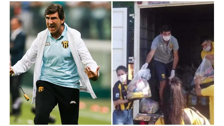 Gustavo Costas entregando ayuda en medio de la emergencia.