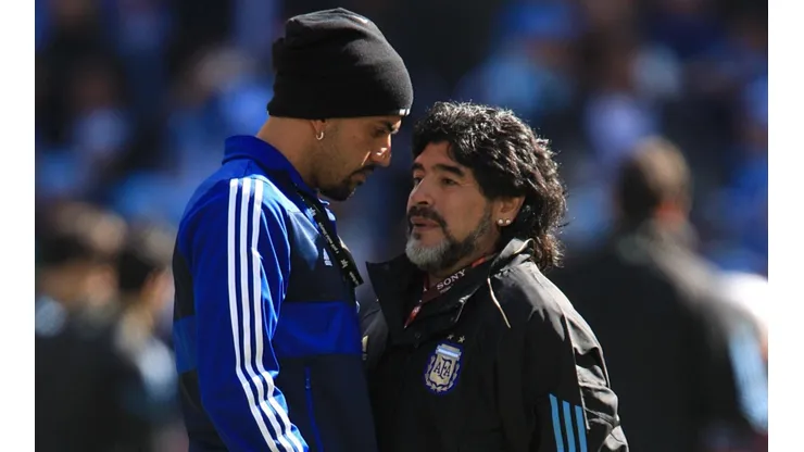 Verón y Maradona en el Mundial Sudáfrica 2010
