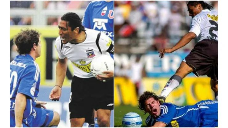 Las dos fotos más emblemáticas de Kalule en Superclásicos: increpando a Montillo y "pisando" a Marcelo Salas.
