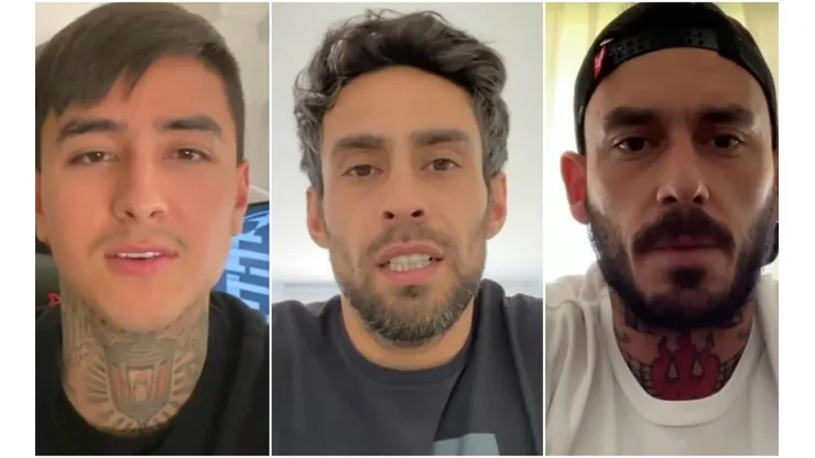 Los jugadores se cuadran con Medel, Vidal y la Cruz Roja.