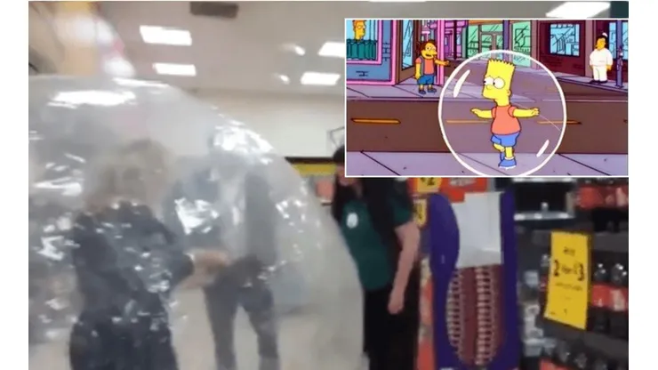 La mujer fue a un supermercado en una burbuja de plástico, tal como Bart Simpson.