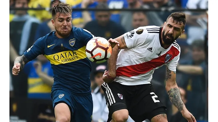 Buffa en la ida contra River el 2018.