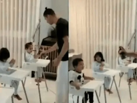 CR7 enseña a sus hijos a lavarse las manos con alcohol gel
