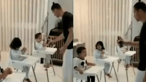CR7 enseña a sus hijos a lavarse las manos con alcohol gel