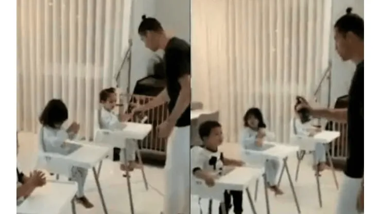 CR7 enseña a sus hijos a lavarse las manos con alcohol gel