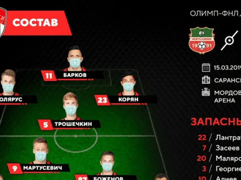 Equipo ruso entrega su formación con los jugadores con mascarillas