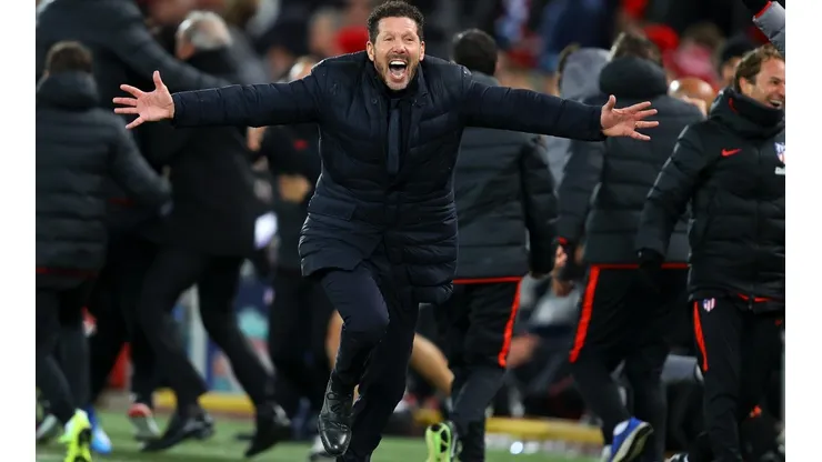 Simeone festejó el triunfo sobre Liverpool.