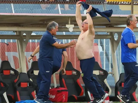 La eufórica celebración del cuerpo técnico de UdeConce en el Monumental