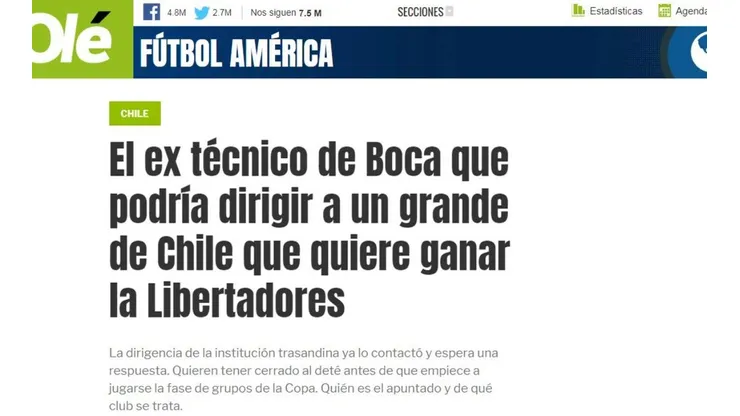 Olé sigue de cerca la búsqueda de Colo Colo.