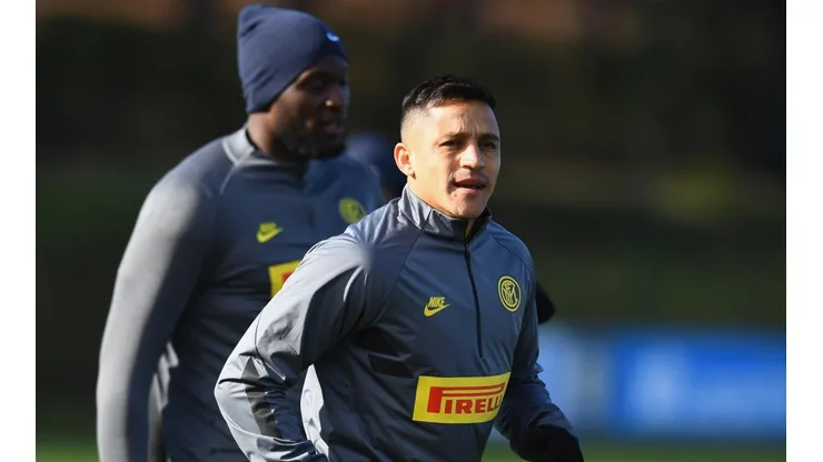 Alexis Sánchez en el último entrenamiento del Inter