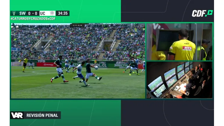 Gamboa revisando para luego dar penal para la UC.