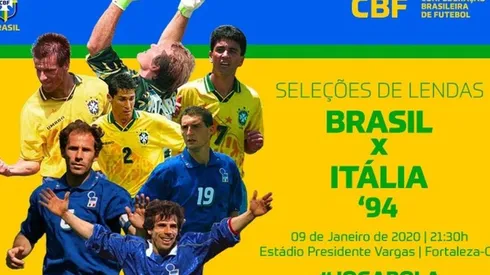 Promocional del partido entre veteranos de Brasil vs. Italia.