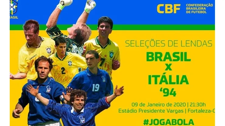 Promocional del partido entre veteranos de Brasil vs. Italia.