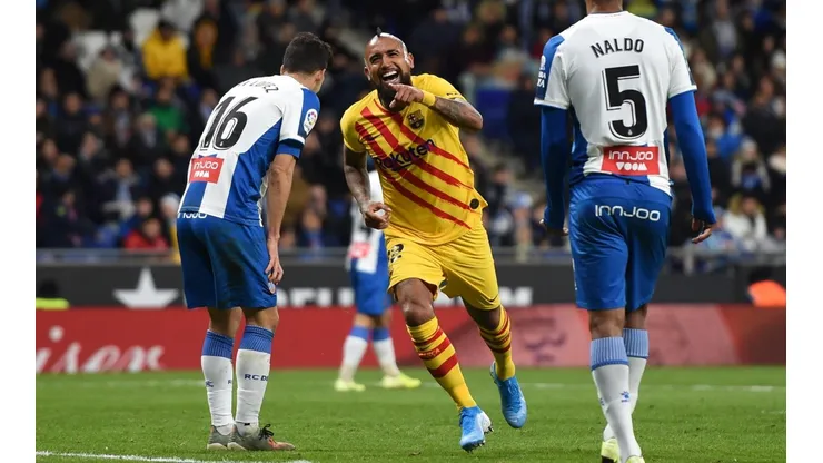 Vidal festeja su gol contra el Espanyol.