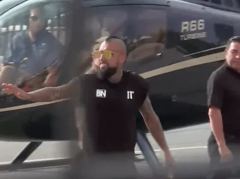 Vidal llega en helicóptero al Monumental para ver la final de Tercera B