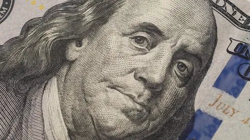 Dollars closeup. Benjamin Franklin