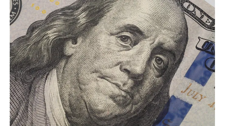 Dollars closeup. Benjamin Franklin