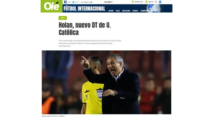 En Argentina hacen eco del arribo de Holan a la UC.