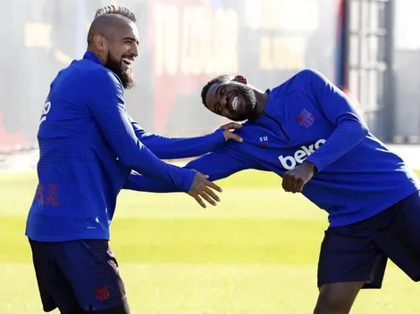 Vidal le da un baile a Umtiti en entrenamiento del Barça