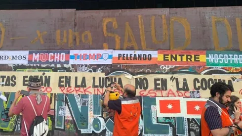 El lienzo conjunto en la Torre Telefónica.